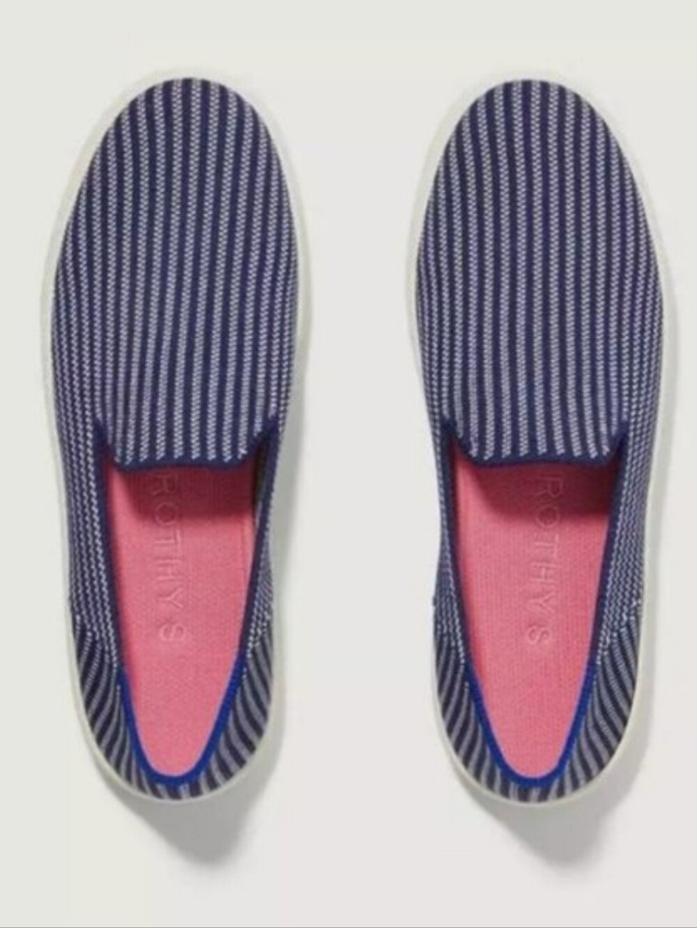 Rothy's Blue Riviera Pinstripe Slip Loafers 8